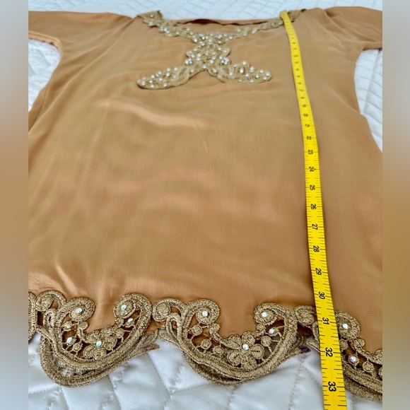 Luxury Silk Mini Tunic Dress with Crystals and gold embroidery , Handmade S-M - Picture 11 of 17